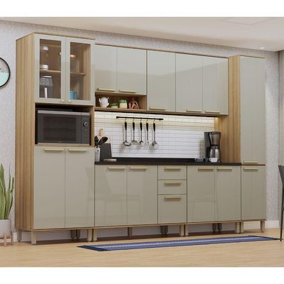 Cozinha Modulada Completa 6 Peças Com Tampos E Sem Pia Isis Avelã/mocca Laca