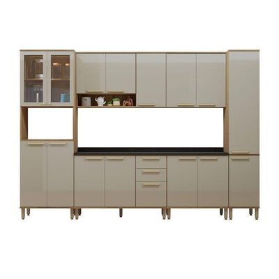 Cozinha Modulada Completa 6 Peças Com Tampos E Sem Pia Isis Avelã/mocca Laca