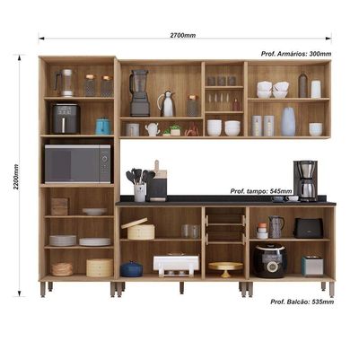 Cozinha Modulada Compacta 5 Peças Com Tampos E Sem Pia Isis Avelã/mocca Laca