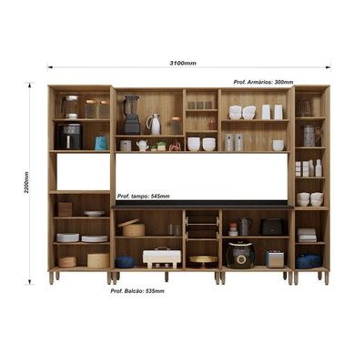 Cozinha Modulada Completa 6 Peças Com Tampos E Sem Pia Isis Avelã/mocca Laca