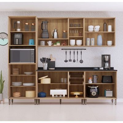 Cozinha Modulada Compacta 5 Peças Com Tampos E Sem Pia Isis Avelã/mocca Laca