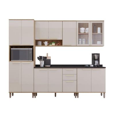 Cozinha Modulada Compacta 5 Peças Com Tampos E Sem Pia Isis Avelã/mocca Laca