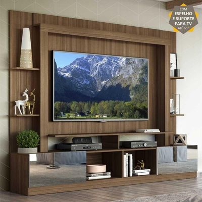 Rack com Painel Suporte Tv 65´´ Espelho Madeirado/Branco