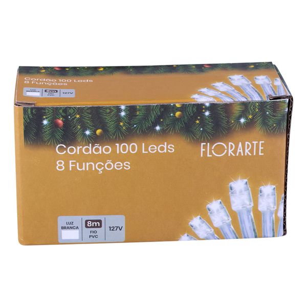 Cordão 100 LEDs Fio PVC com 8 Funções 127V Branco 8m D&A