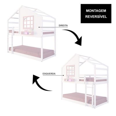 Beliche Montessoriano Casinha Com Janela Madeira Maciça Branco/rosa Housin