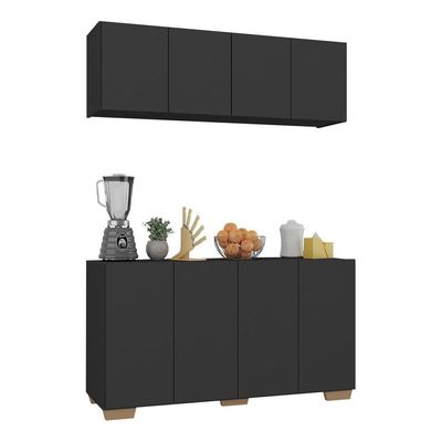 Kit Armário De Cozinha Aéreo E Balcão Multimóveis Mp2171 Preto/natural