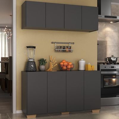 Kit Armário De Cozinha Aéreo E Balcão Multimóveis Mp2171 Preto/natural