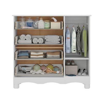 Cômoda Infantil 95cm 1 Porta E 4 Gavetas Dengo Multimóveis Mp4439 Branco/madeirado Branco/madeirado
