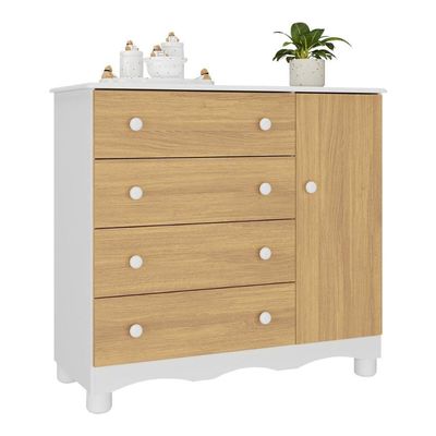 Cômoda Infantil 95cm 1 Porta E 4 Gavetas Dengo Multimóveis Mp4439 Branco/madeirado Branco/madeirado
