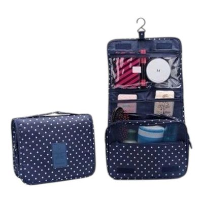 Necessaire Em Nylon Organizadora Higiene Para Viagem Azul Marinho Bolinhas