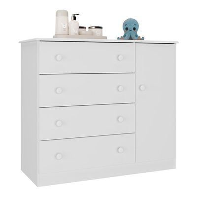 Cômoda Infantil 95cm 1 Porta E 4 Gavetas Encanto Multimóveis Mp4449 Branco Branco