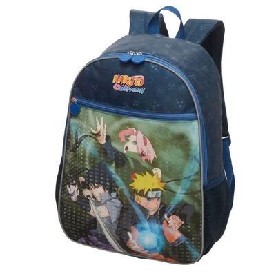 Kit Mochila Costas Lancheira Térmica Escolar Infantil Naruto Shippuden Time 7 Azul