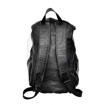 Mochila Masculina De Couro Grande Cor Preto Com Faixa Branca