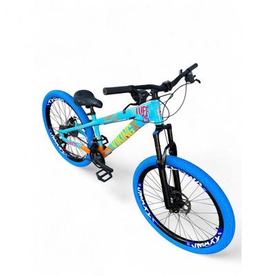 Bicicleta Aro 26 Vikingx Tuff Freeride 21v Aro Vmaxx Freio A Disco Garfo Suspensão Pneu Flame Azul-Laranja X25