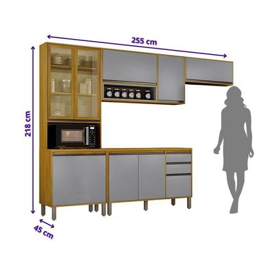 Cozinha Completa Nala Cristaleira 4 Pçs 9 Portas Mobilihouse Cinamomo/cinza Acetinado