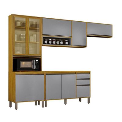 Cozinha Completa Nala Cristaleira 4 Pçs 9 Portas Mobilihouse Cinamomo/cinza Acetinado