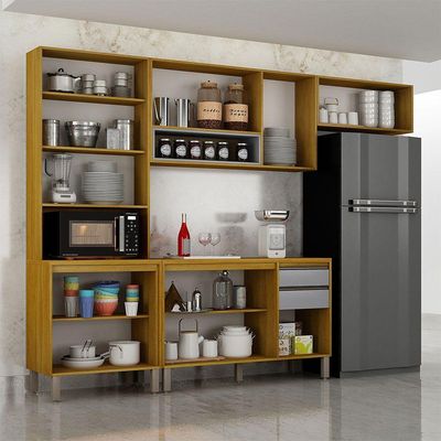 Cozinha Completa Nala Cristaleira 4 Pçs 9 Portas Mobilihouse Cinamomo/cinza Acetinado