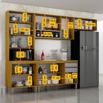 Cozinha Completa Nala Cristaleira 4 Pçs 9 Portas Mobilihouse Cinamomo/cinza Acetinado