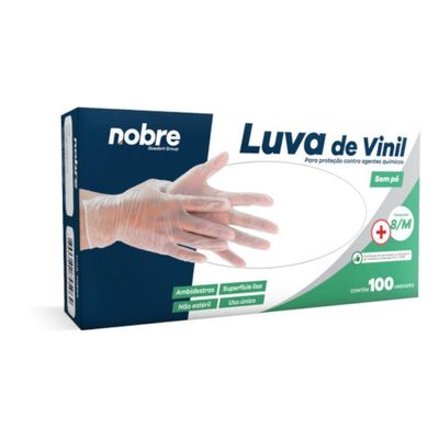 Caixa Com 100 Luvas Vinil S- Pó M Nobre Ca 41265 P- Químicos E Saúde Transparente