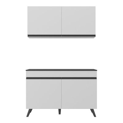 Armário De Cozinha Compacta 120cm Veneza Multimóveis V2141 Branco/preto Branco/preto