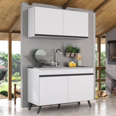 Armário De Cozinha Compacta 120cm Veneza Multimóveis V2141 Branco/preto Branco/preto