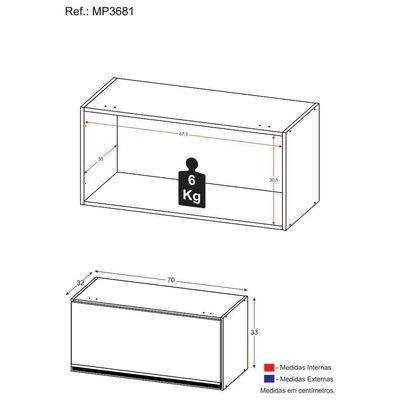 Armário Aéreo Cozinha 70 Cm 1 Porta Basculante Veneza Branco