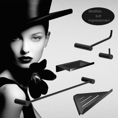 Kit Acessórios Para Banheiro Preto Fosco 5 Peças Grego Metal 2102or
