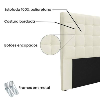Cabeceira Solteiro 0,90m Estofada Com Costura Bordada Em Tecido Linho Sonhare – Lucadi Rústico Natural