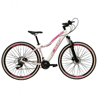 Bicicleta Feminina Aro 29 Ksw Mwza Alumínio 27v Freio A Disco Mecânico Garfo Com Suspensão branco-rosa Tam: 15