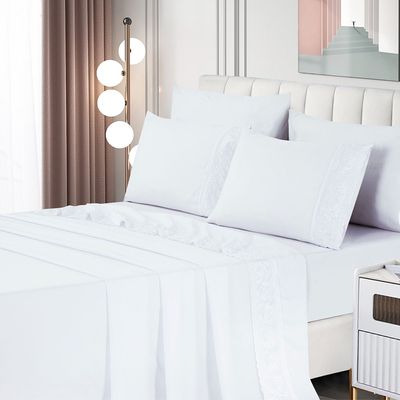Jogo de Cama Lençol Queen Top Line 4 Peças - Branco  - 100% Poliéster
