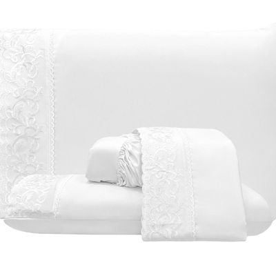 Jogo de Cama Lençol Queen Top Line 4 Peças - Branco  - 100% Poliéster