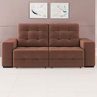 Sofá 3 Lugares Retrátil/Reclinável Linoforte Bonno com Revestimento em Suede Cacau