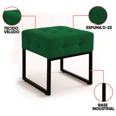 Puff Sala Decorativo Industrial Kit 2 Elisa Veludo Verde D03 - D'Rossi
