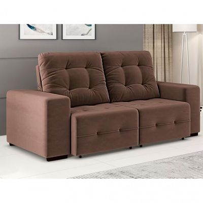 Sofá 3 Lugares Retrátil e Reclinável Bonno em Suede Linoforte Cacau
