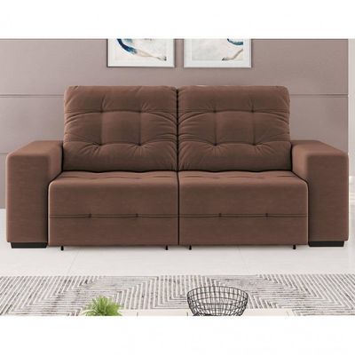 Sofá 3 Lugares Retrátil e Reclinável Bonno em Suede Linoforte Cacau