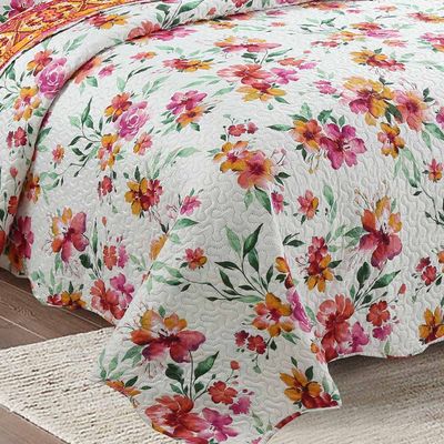 Kit Cobre Leito Colcha Daily King 3 Peças Dupla Face Estampado - Lilian Floral - 100% Poliéster
