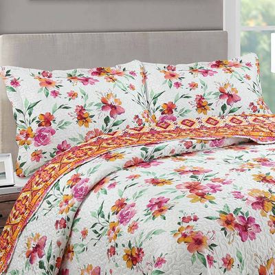 Kit Cobre Leito Colcha Daily King 3 Peças Dupla Face Estampado - Lilian Floral - 100% Poliéster