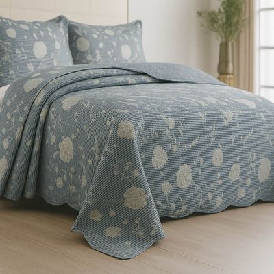 Kit Cobre Leito Colcha Magnus Casal 3 Peças Dupla Face Estampado Floral - Azul - 100% Poliéster
