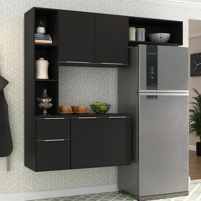 Cozinha Compacta Com Armário e Balcão Multimóveis Preta