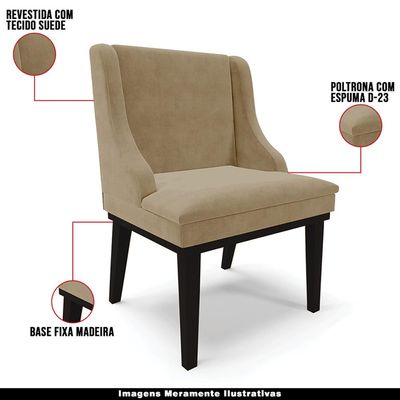 Kit 4 Cadeiras Decorativas Sala de Jantar Base Fixa de Madeira Firenze Suede Nude/Preto G19 - Gran Belo