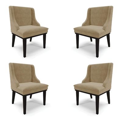 Kit 4 Cadeiras Decorativas Sala de Jantar Base Fixa de Madeira Firenze Suede Nude/Preto G19 - Gran Belo