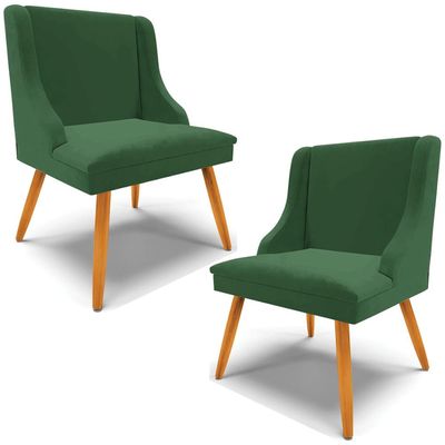 Kit 2 Cadeiras Decorativas Sala de Jantar Pés Palito de Madeira Firenze Veludo Verde/Natural G19 - Gran Belo