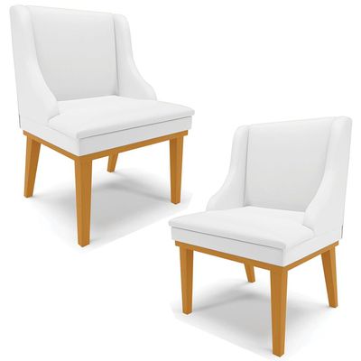 Kit 2 Cadeiras Decorativas Sala de Jantar Base Fixa de Madeira Firenze PU Branco Fosco/Castanho G19 - Gran Belo
