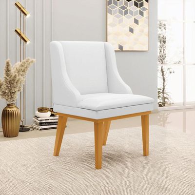 Kit 2 Cadeiras Decorativas Sala de Jantar Base Fixa de Madeira Firenze PU Branco Fosco/Castanho G19 - Gran Belo