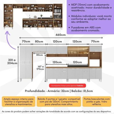 Cozinha Completa Modulada 7 Pçs c/ Armário Balcão Pia Paris