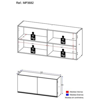 Armário Aéreo Cozinha 120 Cm 2 Portas Mp3682.891 Branco