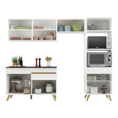 Cozinha Compacta 4 Pç C/ Armário E Balcão Multimóveis Branca