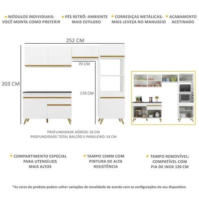 Cozinha Compacta 4 Pç C/ Armário E Balcão Multimóveis Branca