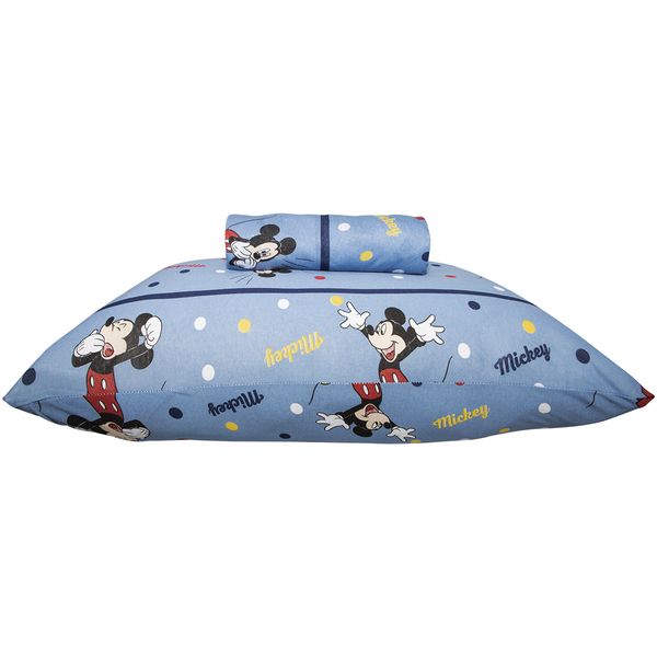 Jogo de Lençol KazzaVip Solteiro Malha Mista 70% Algodão e 30% Poliéster Estampado Disney Mickey Comics Kids 2 Peças Azul