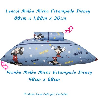 Jogo de Lençol KazzaVip Solteiro Malha Mista 70% Algodão e 30% Poliéster Estampado Disney Mickey Comics Kids 2 Peças Azul